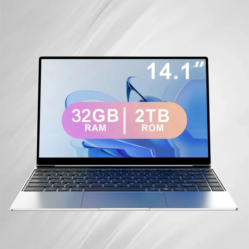 14.1" Ultra Slim Laptop Intel N3700 Win11 Pro 16GB RAM 2TB SSD 1080P HD Business & Gaming Notebook