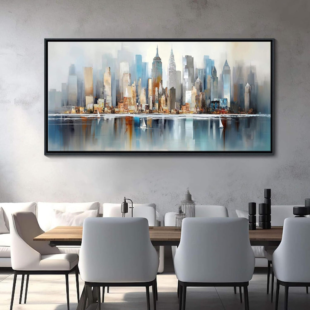 New York Metropolitan Skyline Framed Wall Art 20x40