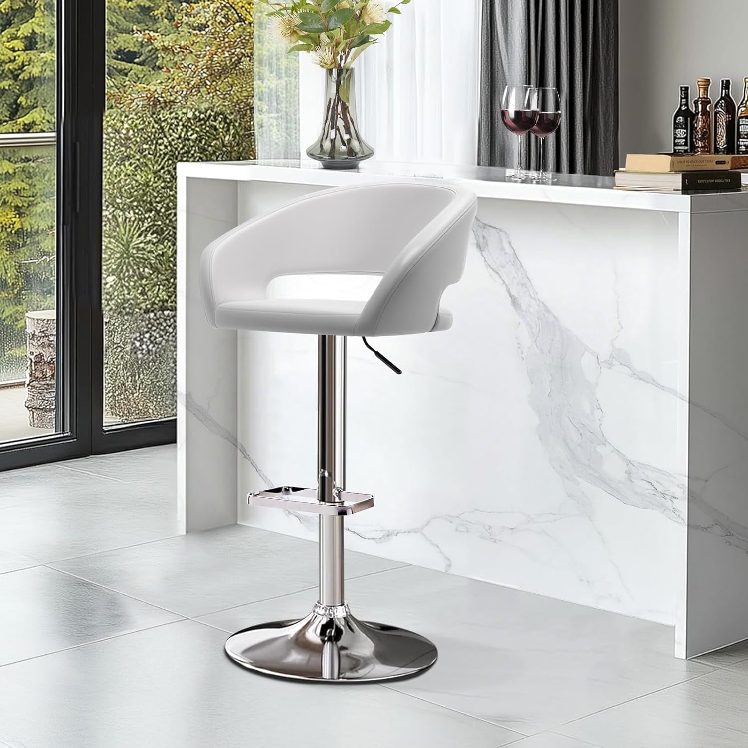 Adjustable Swivel Bar Stool with Arms and Footrest