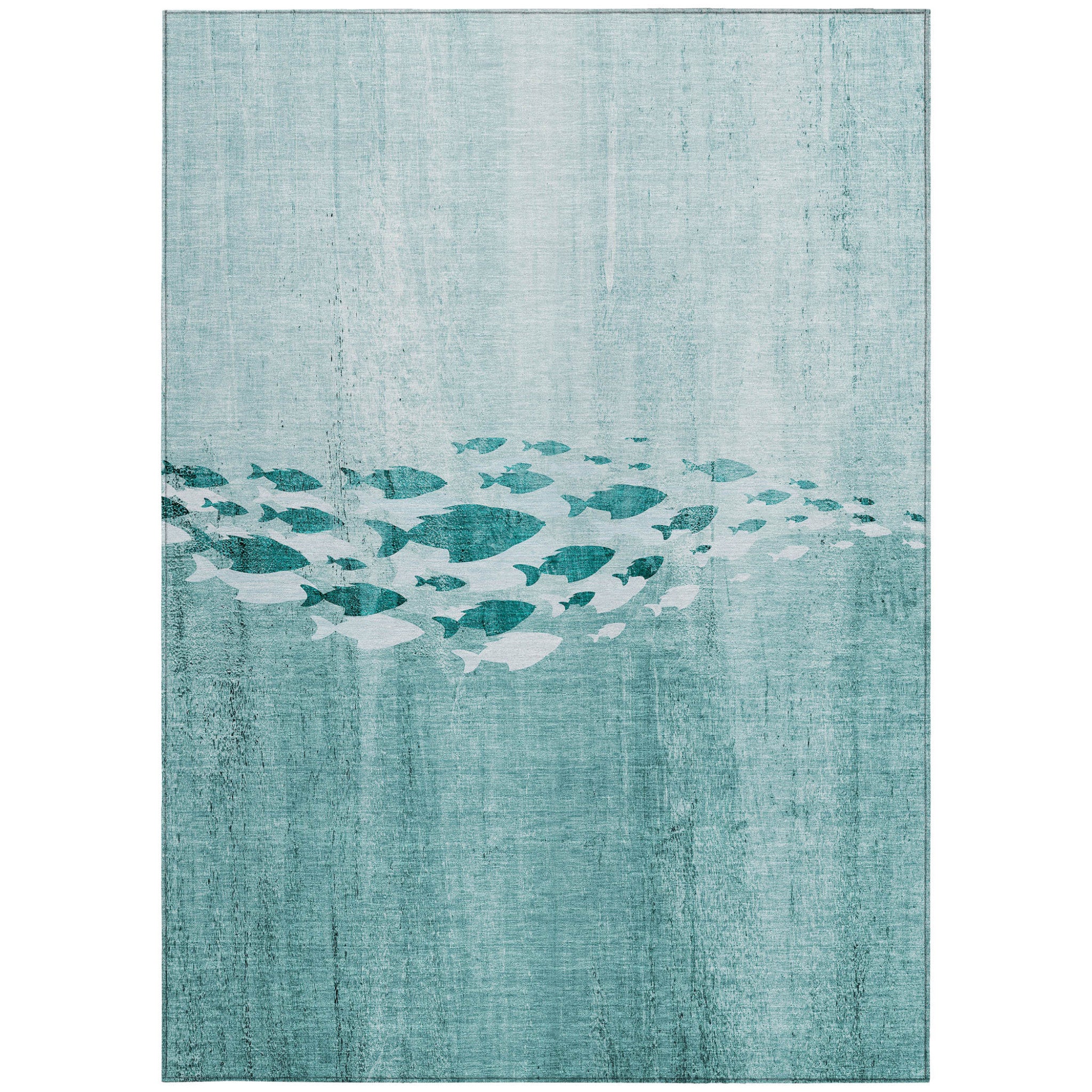 3' X 5' Teal Blue Aqua And Ivory Nautical Washable Indoor Outdoor Area Rug