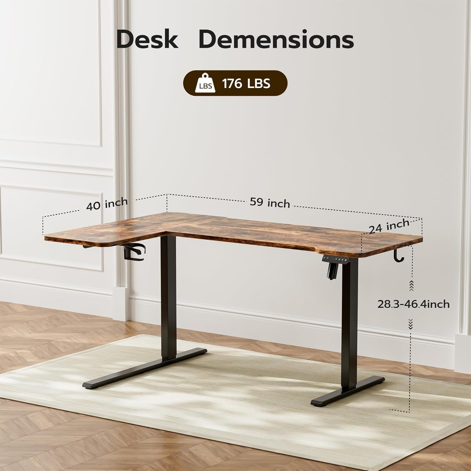 59" Reversiable L-Shaped Electric Standing Desk Adjustable Height Gaming Stand up Corner Desk Sit Stand Home Office Computer Desk with Splice Board,Rustic Brown Top