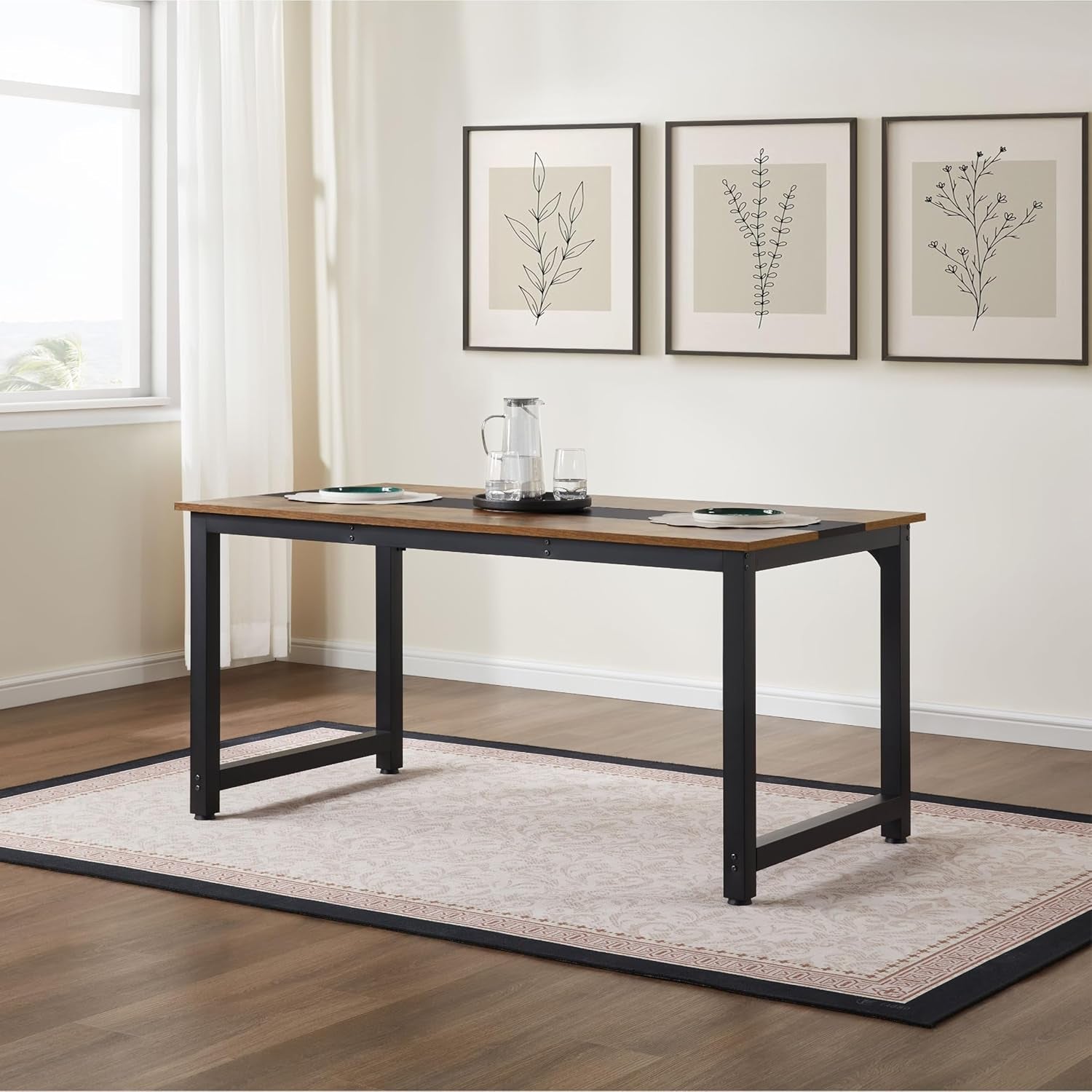 59.8'' Large Computer Desk for Home Office, Gaming, Writing, Study – Modern Wooden Surface with Metal Frame, Rustic Black