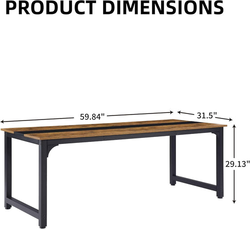 59.8'' Large Computer Desk for Home Office, Gaming, Writing, Study – Modern Wooden Surface with Metal Frame, Rustic Black
