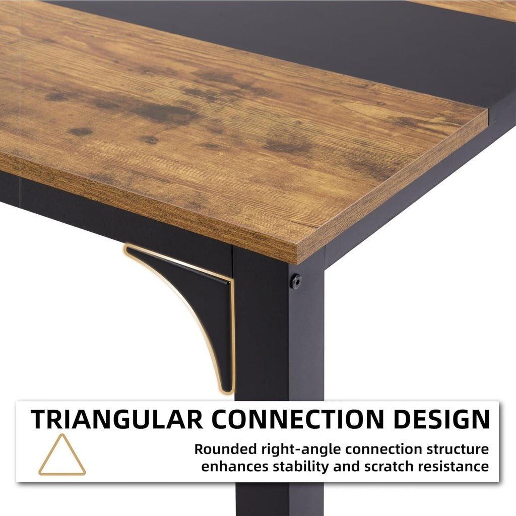 59.8'' Large Computer Desk for Home Office, Gaming, Writing, Study – Modern Wooden Surface with Metal Frame, Rustic Black