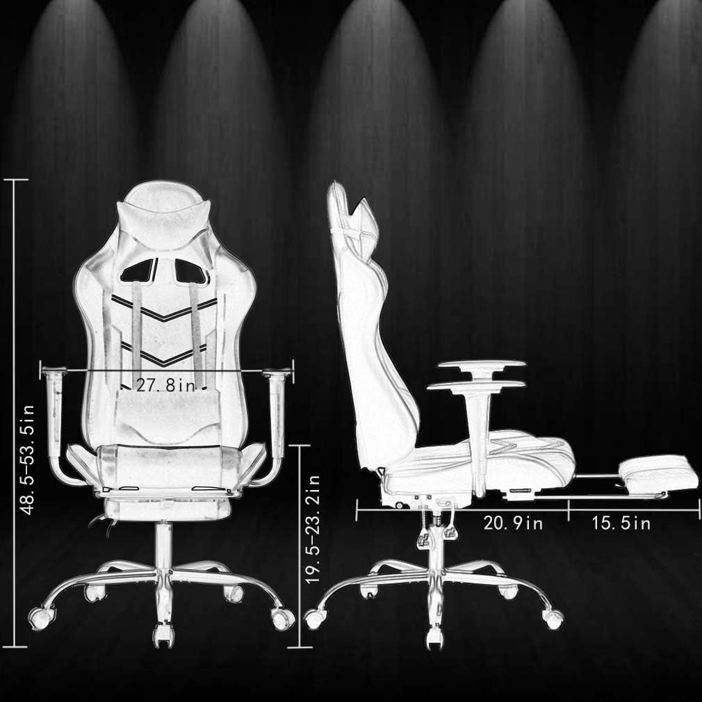 Blue Gaming Chair With Footrest And Lumbar Support For Desk