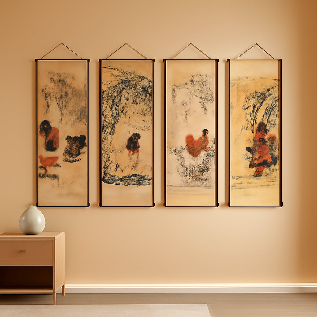 Antiqued Rooster Quadruple Panel Farmhouse Wall Art