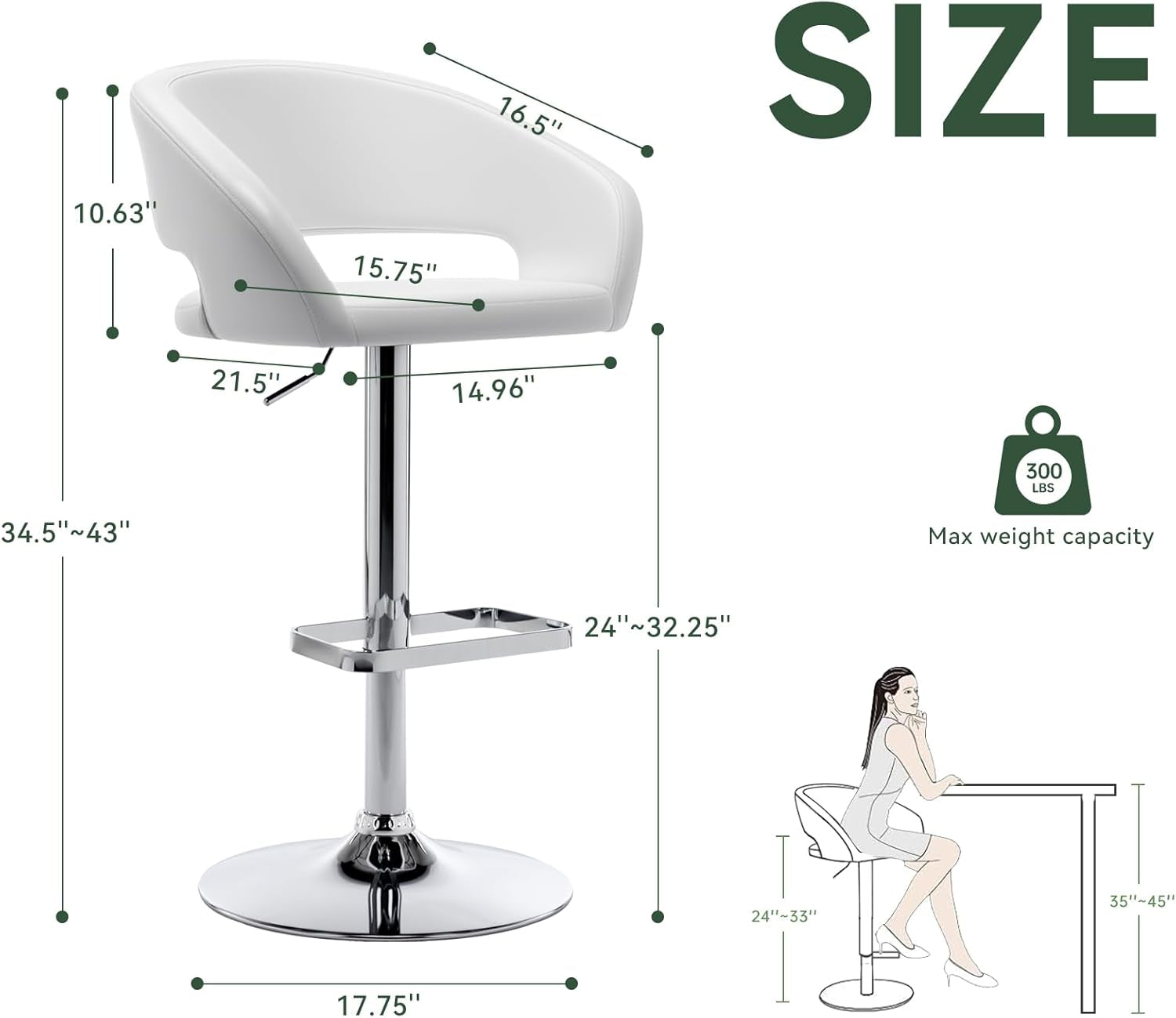 Adjustable Swivel Bar Stool with Arms and Footrest