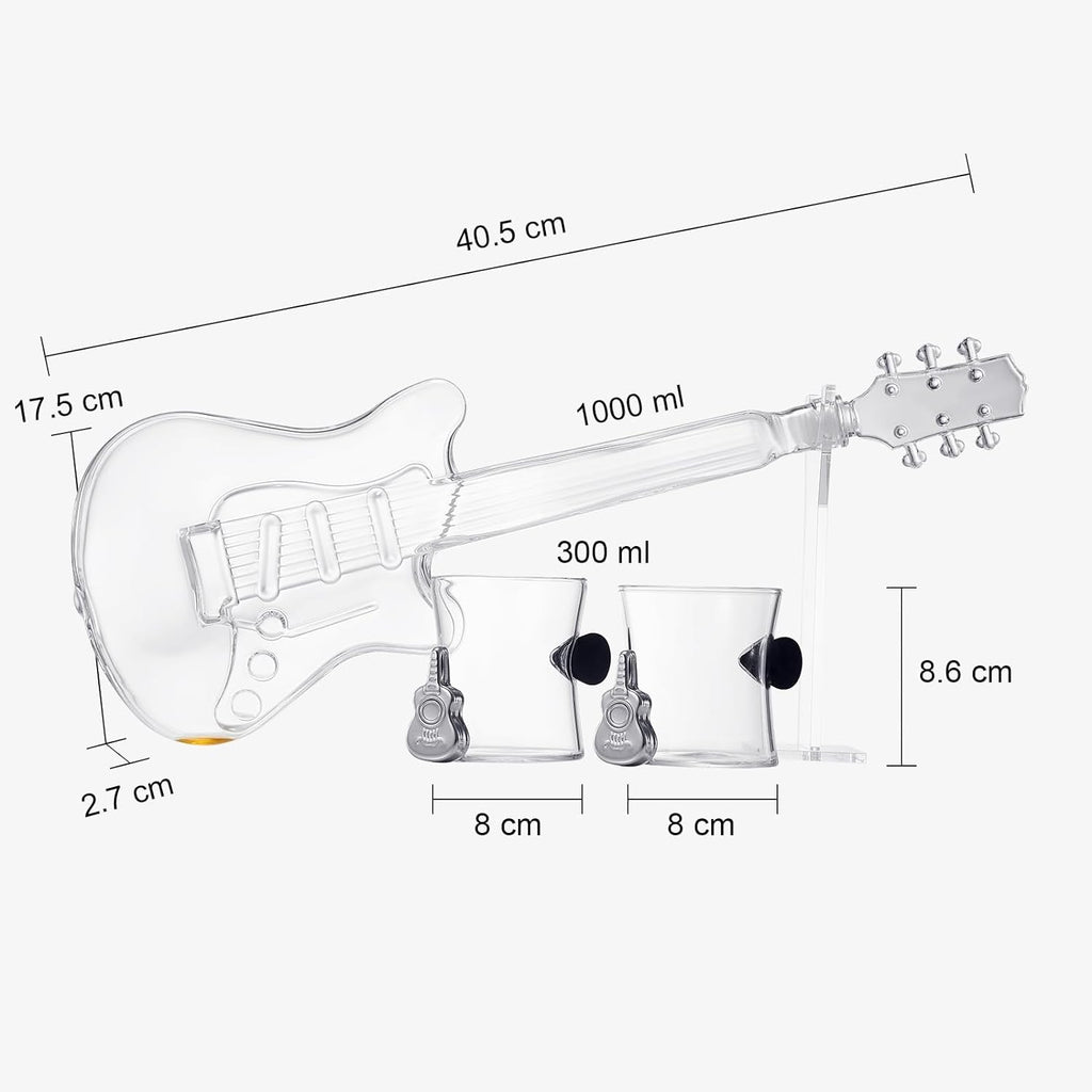 Electric Guitar Whiskey & Wine Decanter with 2 Pick Whiskey Glasses, Acrylic Stand & Case - 34 OZ Glass 16" L for Whiskey Music Lover & Rock N Roll Gifts Musician Music Lovers, Guitar Loves Gifts