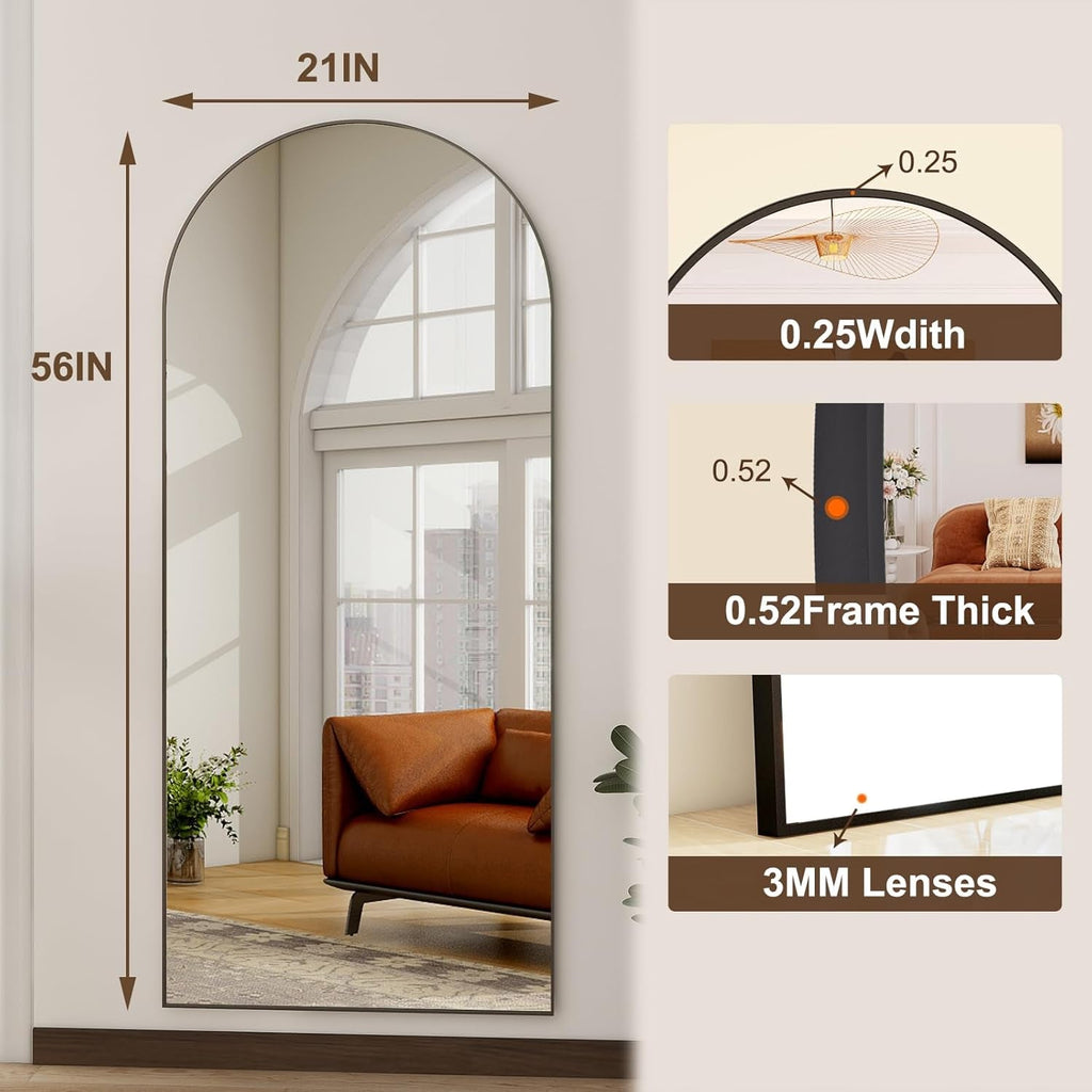 56 Inch Arch Full Length Mirror Black Frame Floor Standing