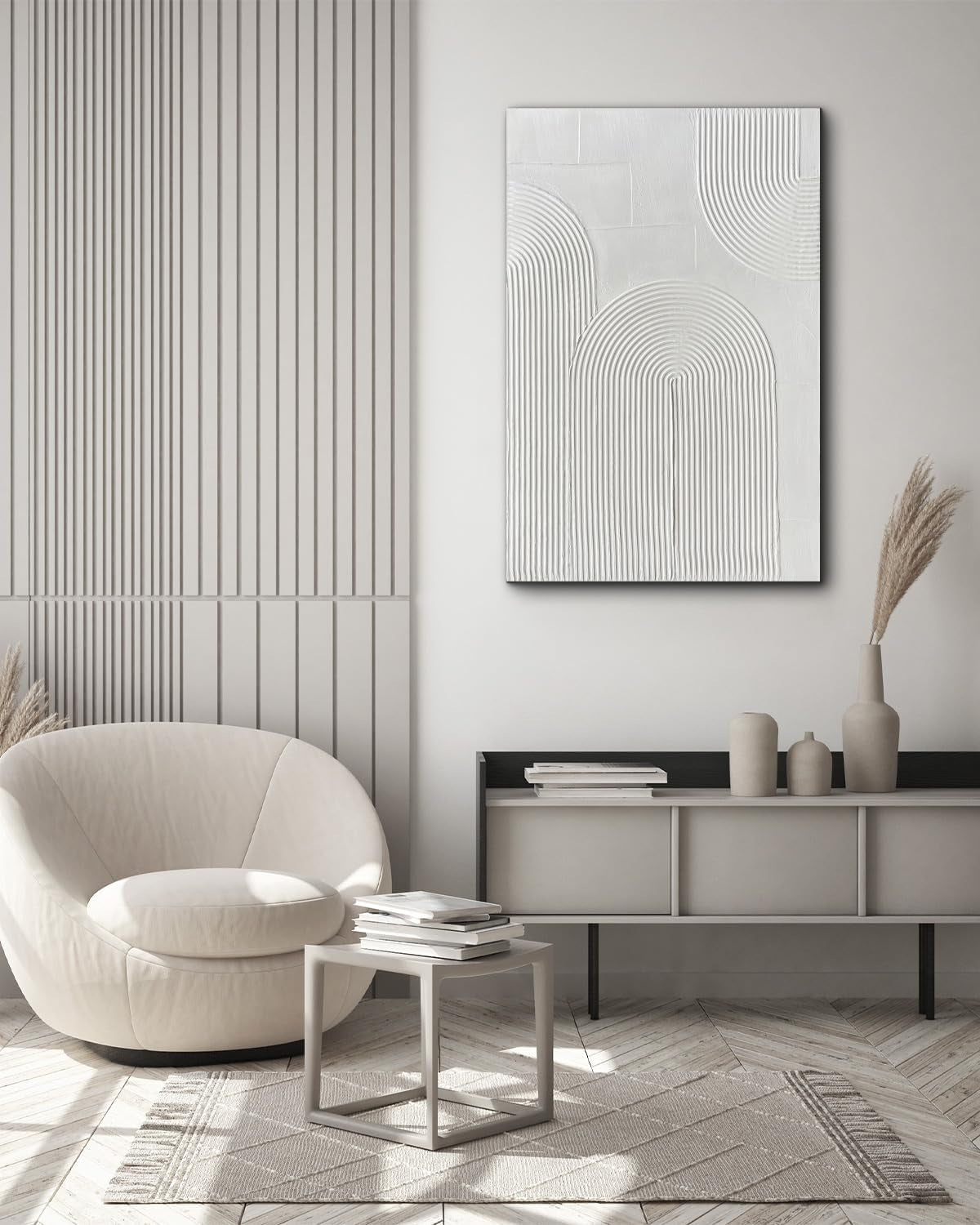 White Textured Abstract Minimalist Wall Art 24x36 Inches
