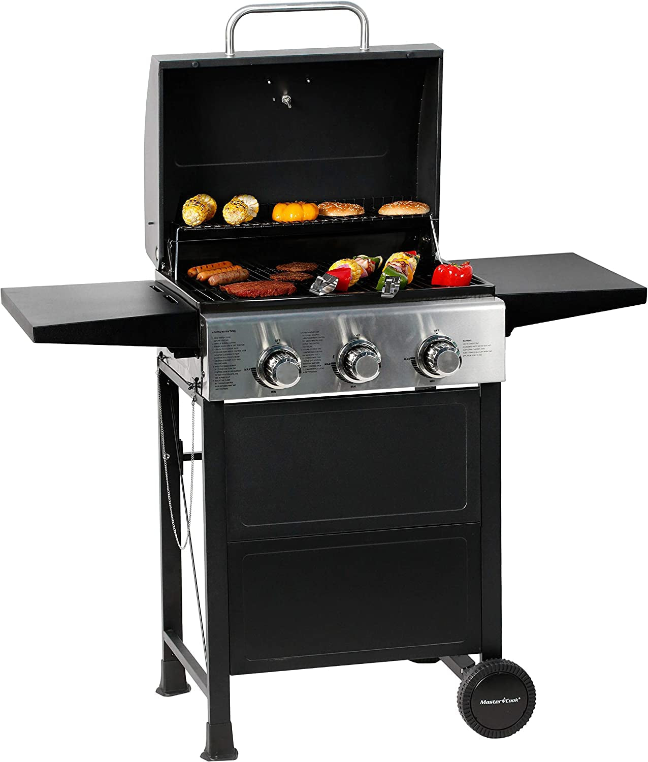 3-Burner Propane Gas Grill With Foldable Side Shelves 30,000 BTU Stainless Steel Outdoor Grill