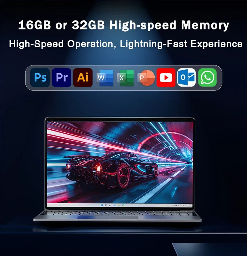 2026 Zephyrine Slender 15.6 Laptop Intel 6500Y 32GB RAM 2TB SSD 5000mAh Windows 11 Backlit Keyboard Fingerprint for Polished