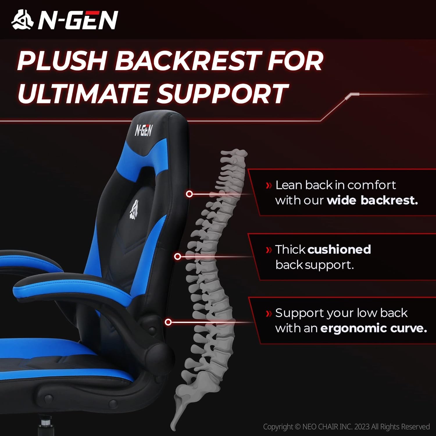 Blue Ergonomic Gaming Chair With Adjustable Height