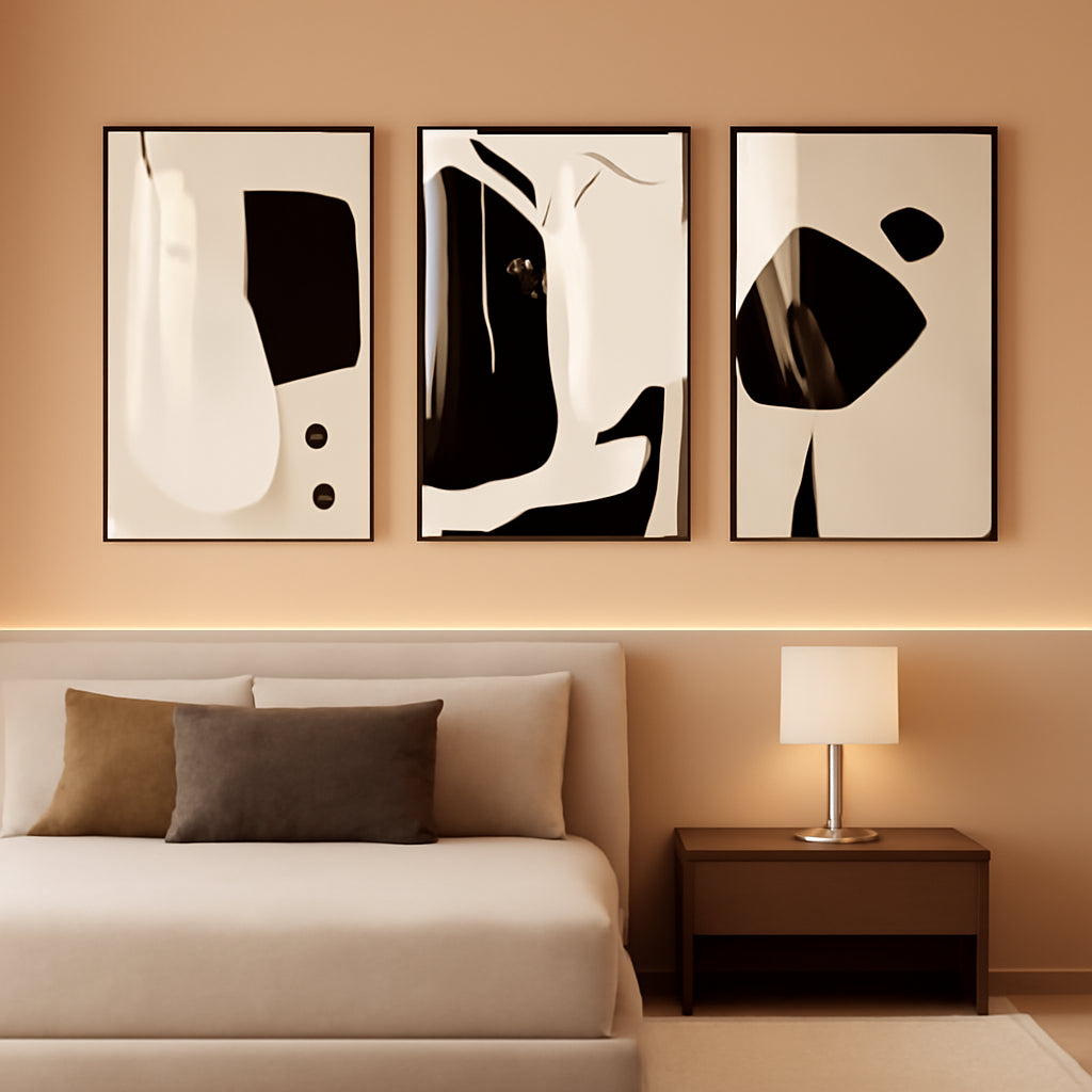 White Contemporary Framed Wall Art 16x24 Three Panel