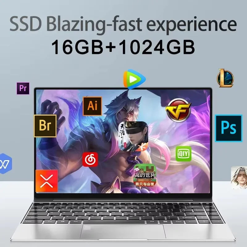 14.1" Ultra Slim Laptop Intel 4405U Win11 Pro 16GB RAM 2TB SSD 1080P HD Office Gaming Laptop