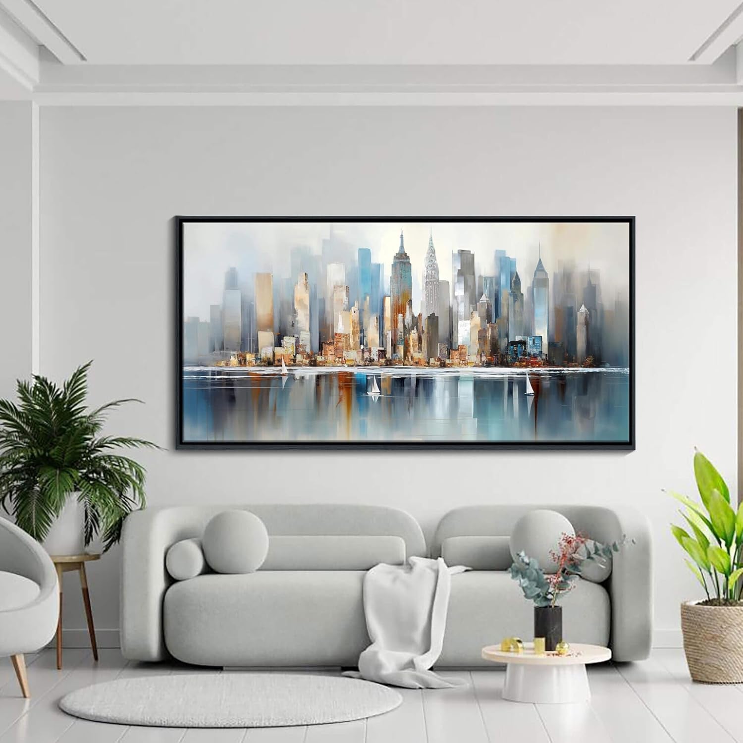 New York Metropolitan Skyline Framed Wall Art 20x40