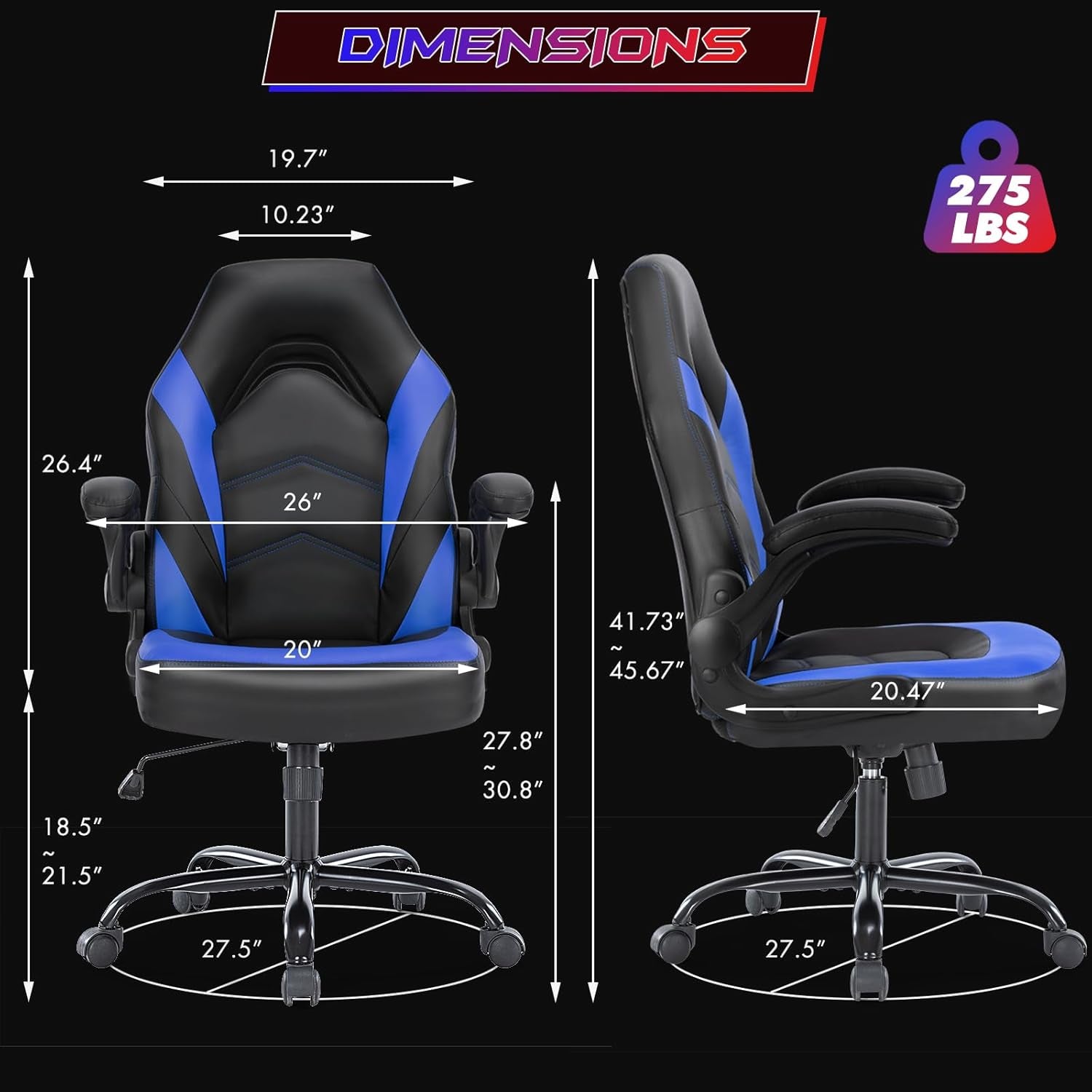 Computer Gaming Desk Chair Ergonomic Adjustable Black Blue