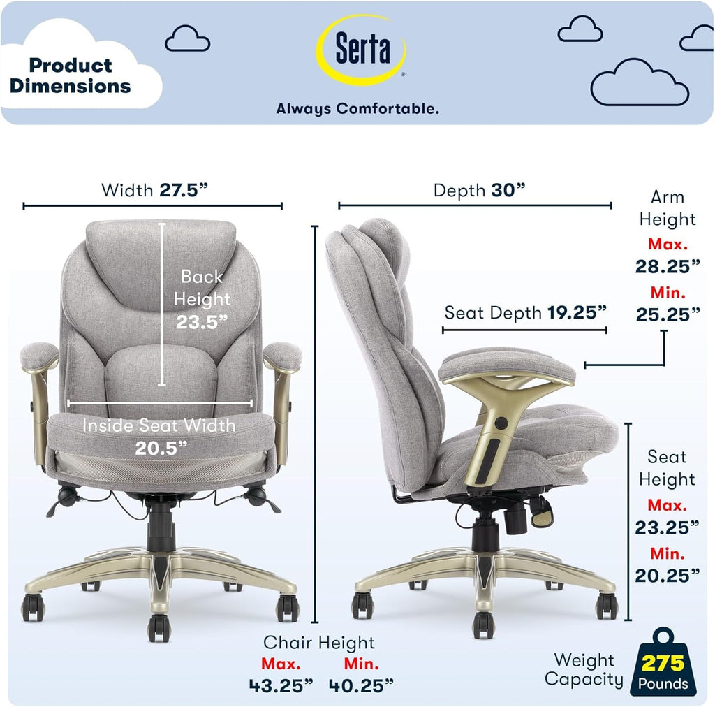 Ergonomic Executive Office Chair Motion Technology Adjustable Mid Back Design with Lumbar Support, Light Gray Fabric