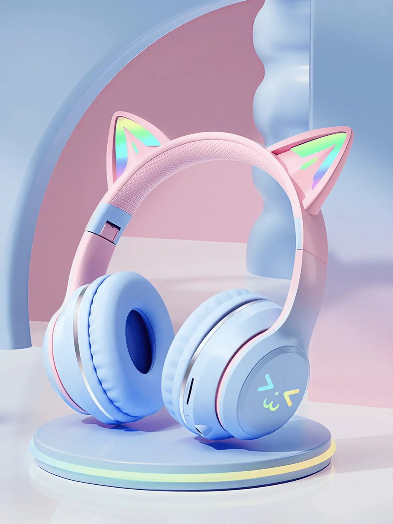 GENAI Wireless Headphones With LED Cat Ear Design, Cute Headset For Girls And Teenagers, Suitable For Music, Gaming, Video And Daily Use