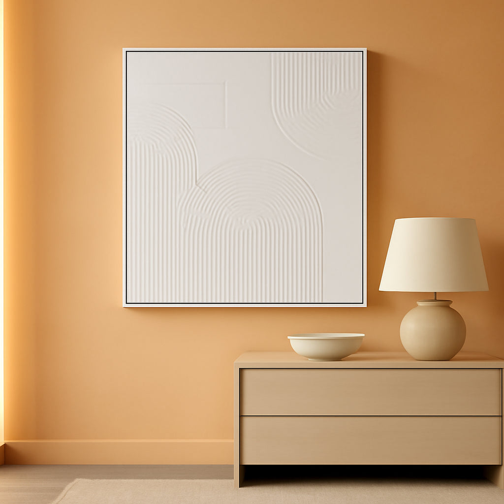 White Textured Abstract Minimalist Wall Art 24x36 Inches