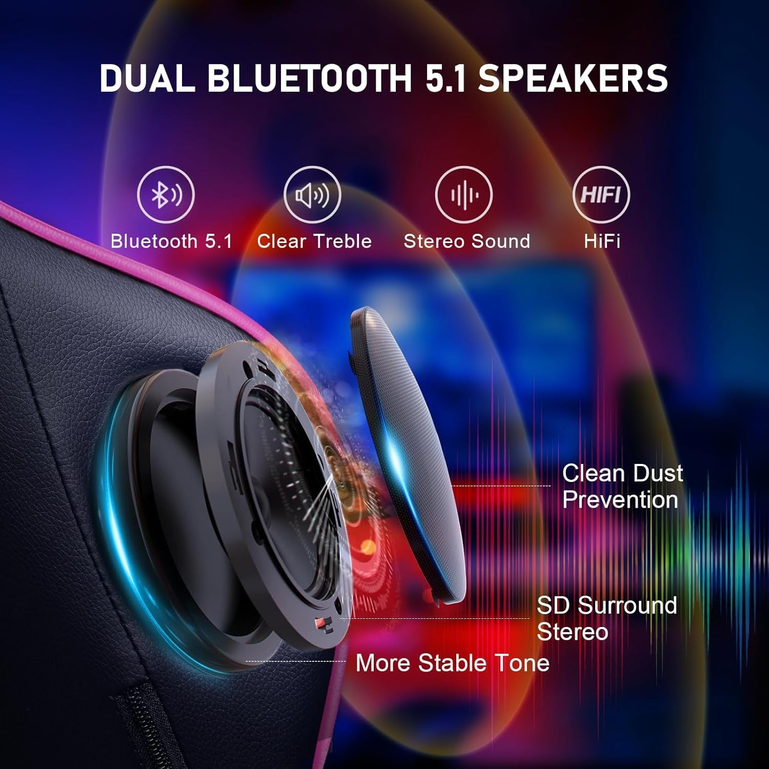 Gaming Chair with Footrest Speakers Video Game Chair Bluetooth Music Heavy Duty Ergonomic Computer Office Desk Chair (Colorful)