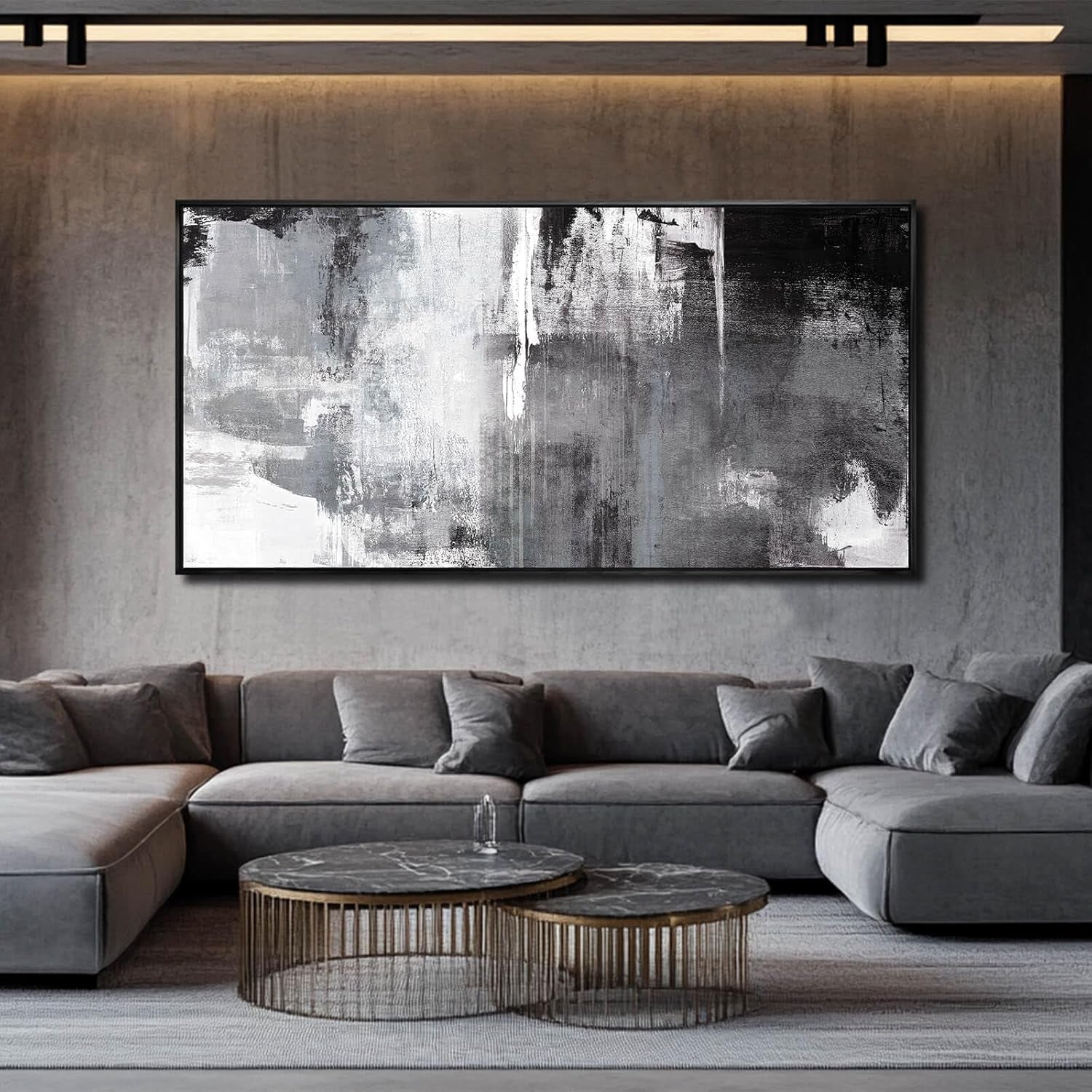 Contemporary Monochrome Abstract Wall Art Canvas 30x60