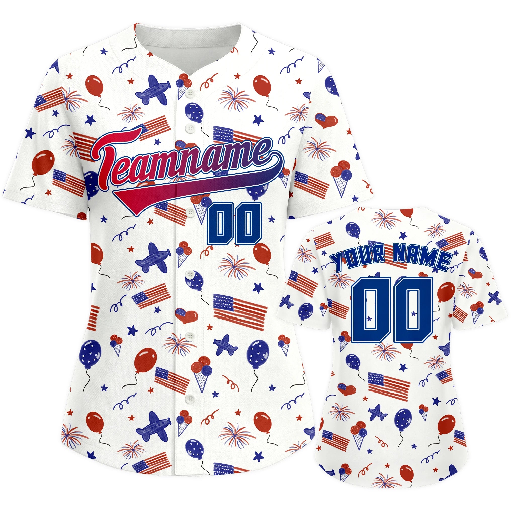 Custom USA Baseball Jersey for Women 4th of July Button Down Baseball Shirt with Personalized Name Number