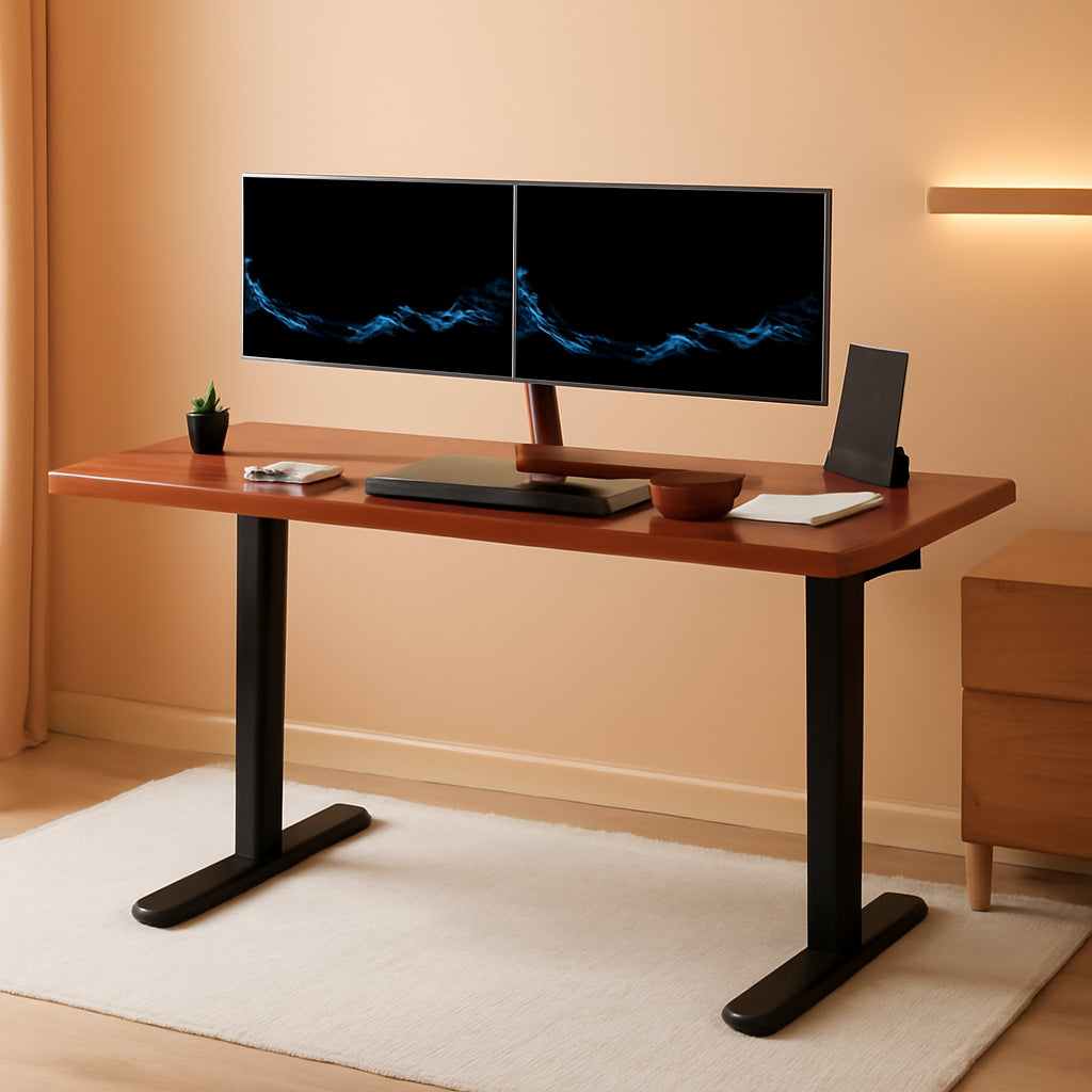 60-Inch Electric Height Adjustable 60 X 24 Inch Stand up Desk, Dark Walnut Solid One-Piece Table Top, Black Frame, Home & Office Furniture Sets, B0 Series, DESK-KIT-B06D