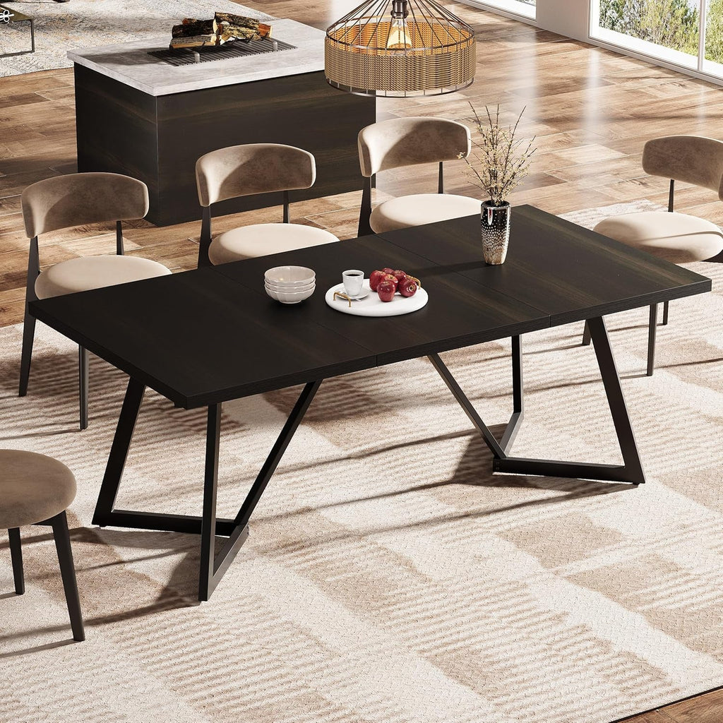 70.86 Inch Black Dining Table For 4 To 6 Family Room