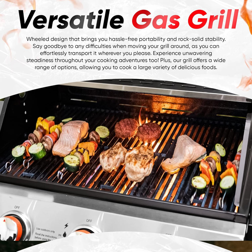 3 Burner Stainless Steel Propane Gas Grill With Cabinet