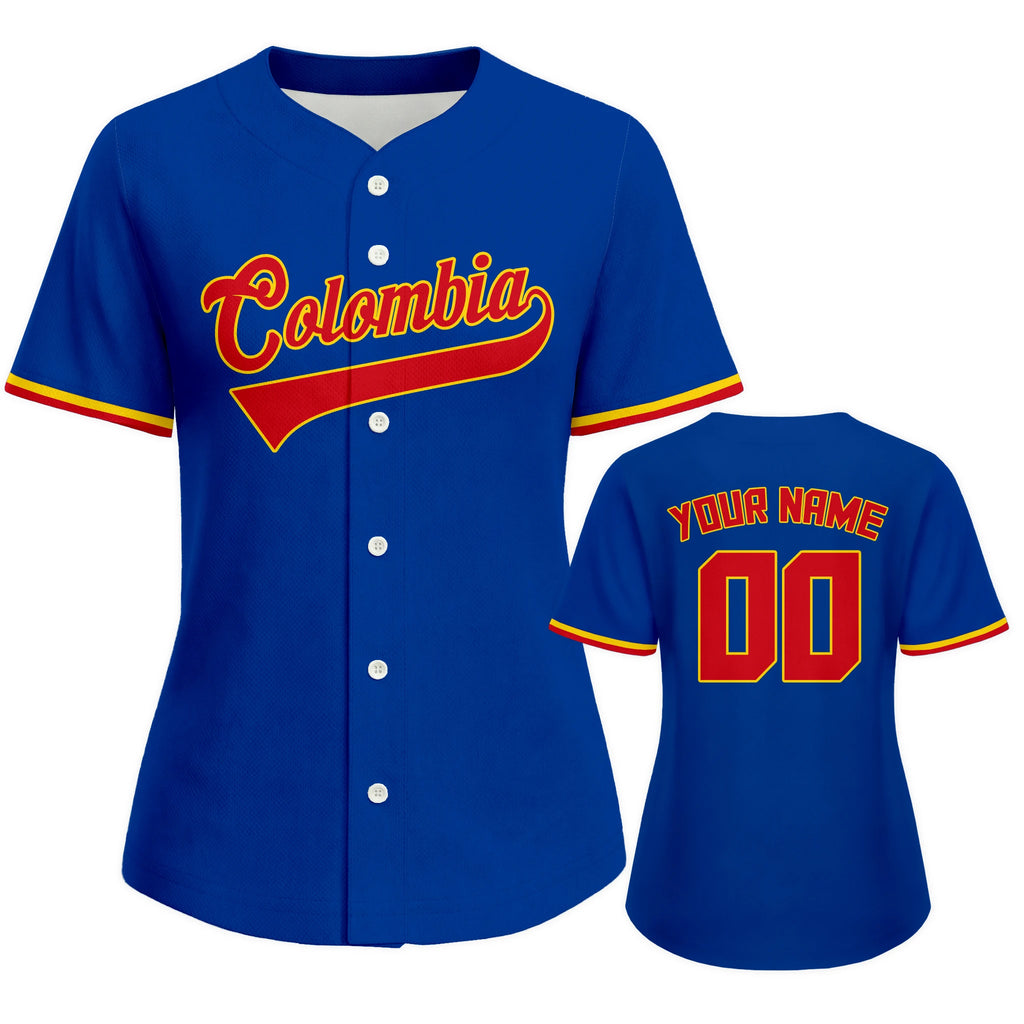 Custom Colombia Baseball Jersey for Women Personalized Baseball Uniform with Name Number Button Down Baseball Shirt Sportwear