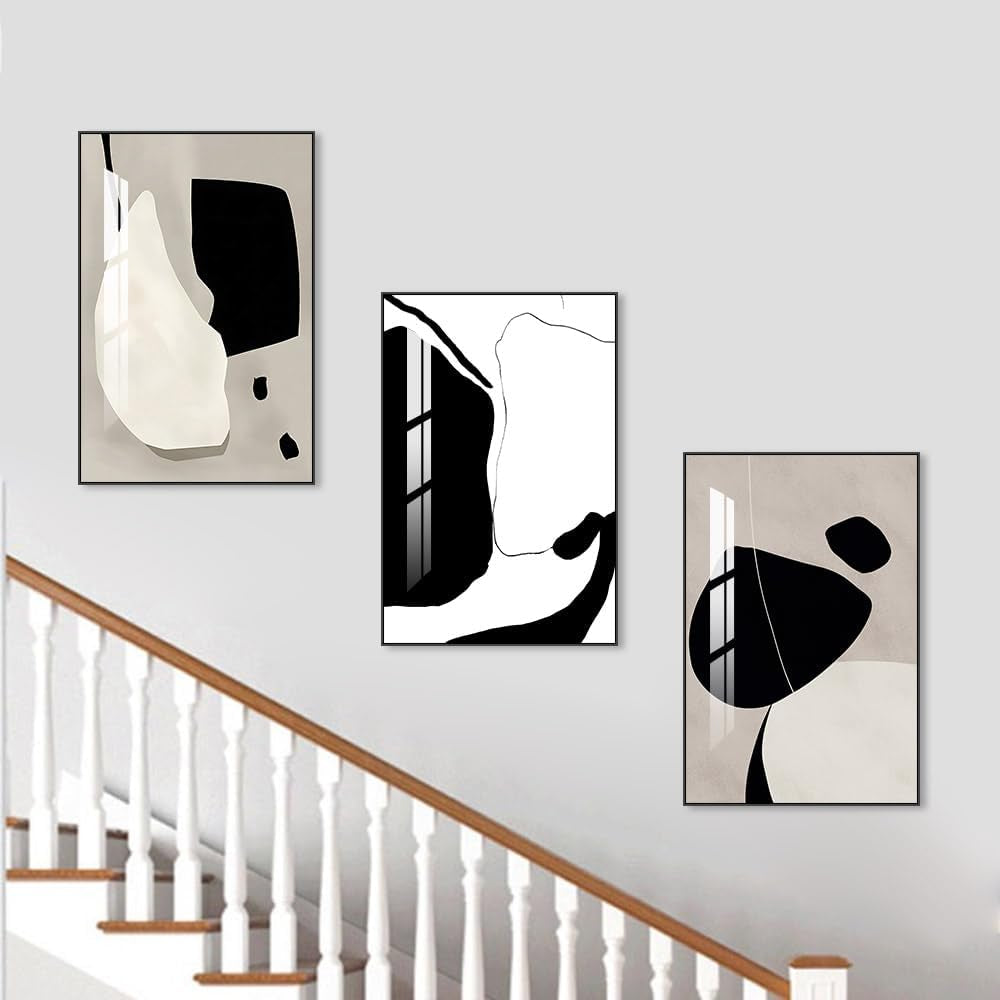 White Contemporary Framed Wall Art 16x24 Three Panel