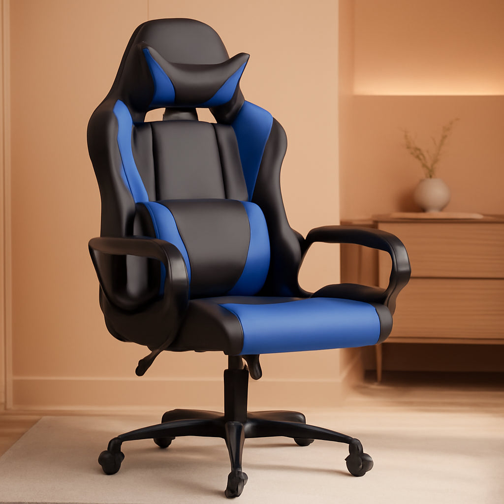 Blue High Back Ergonomic Gaming Chair With Lumbar Support