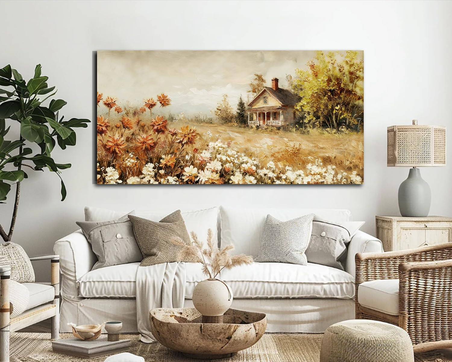 Canvas Wall Art Rustic Farmhouse Landscape 58x29in
