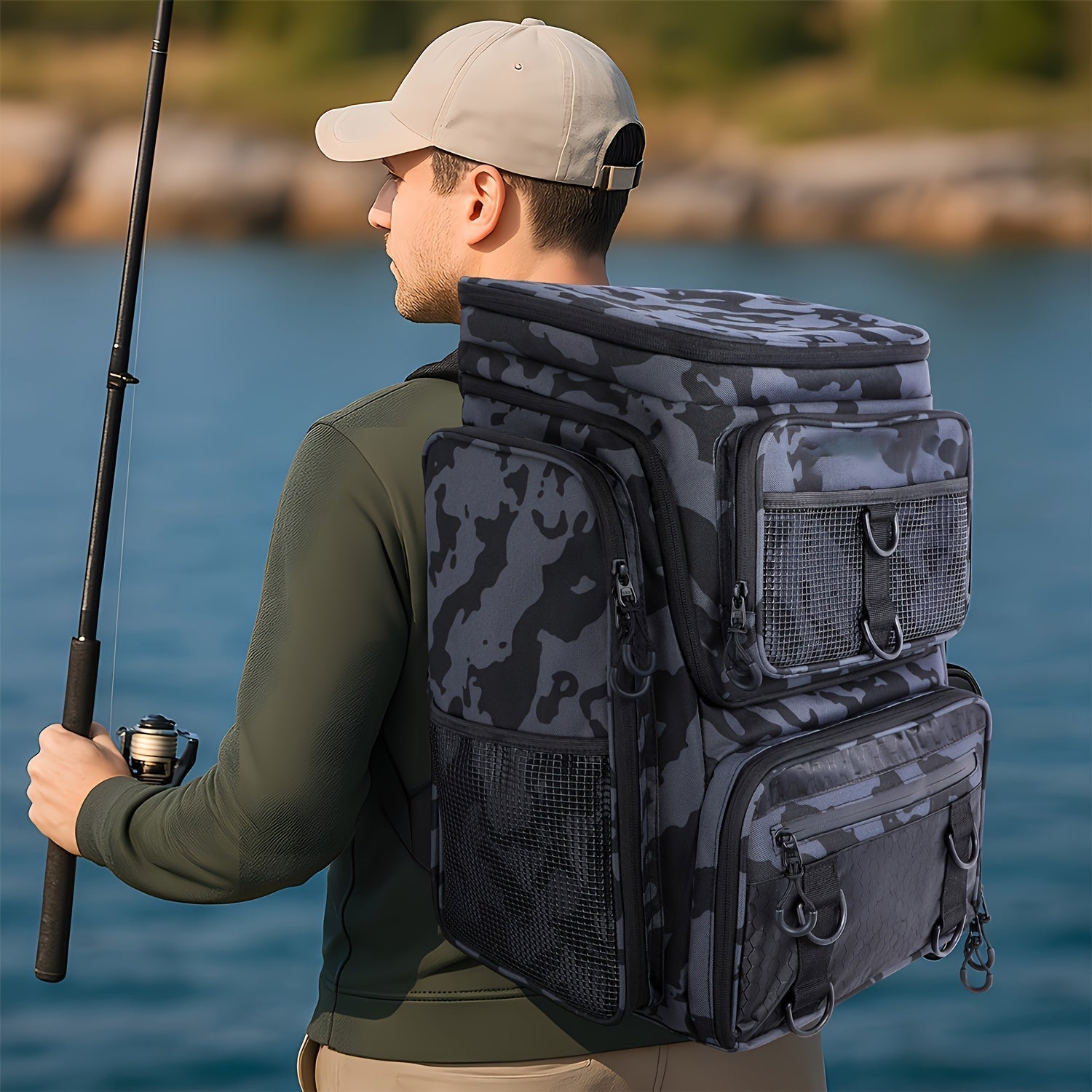 Fishing Backpack with Rod Holder