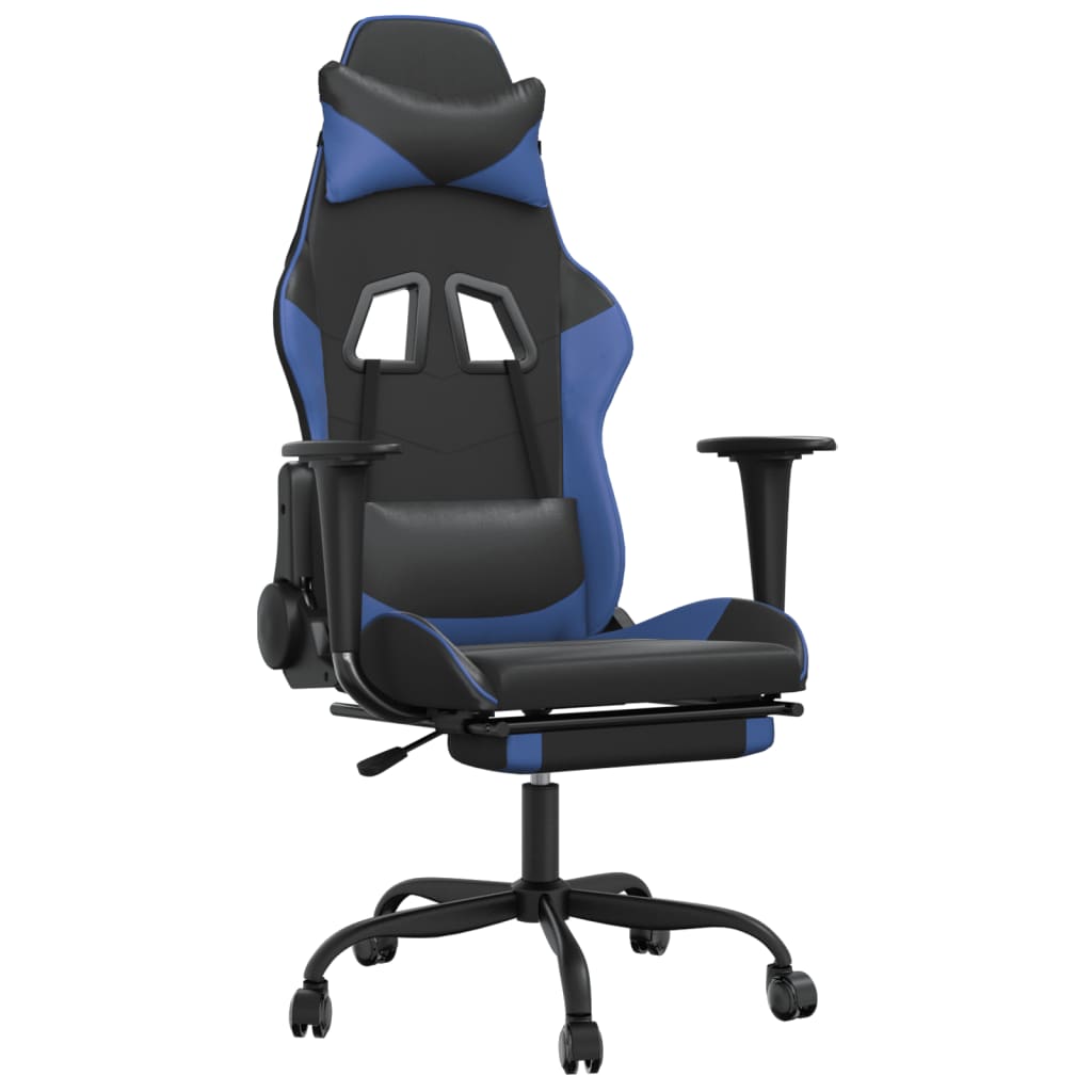 vidaXL Massage Gaming Chair with Footrest Black Faux Leather