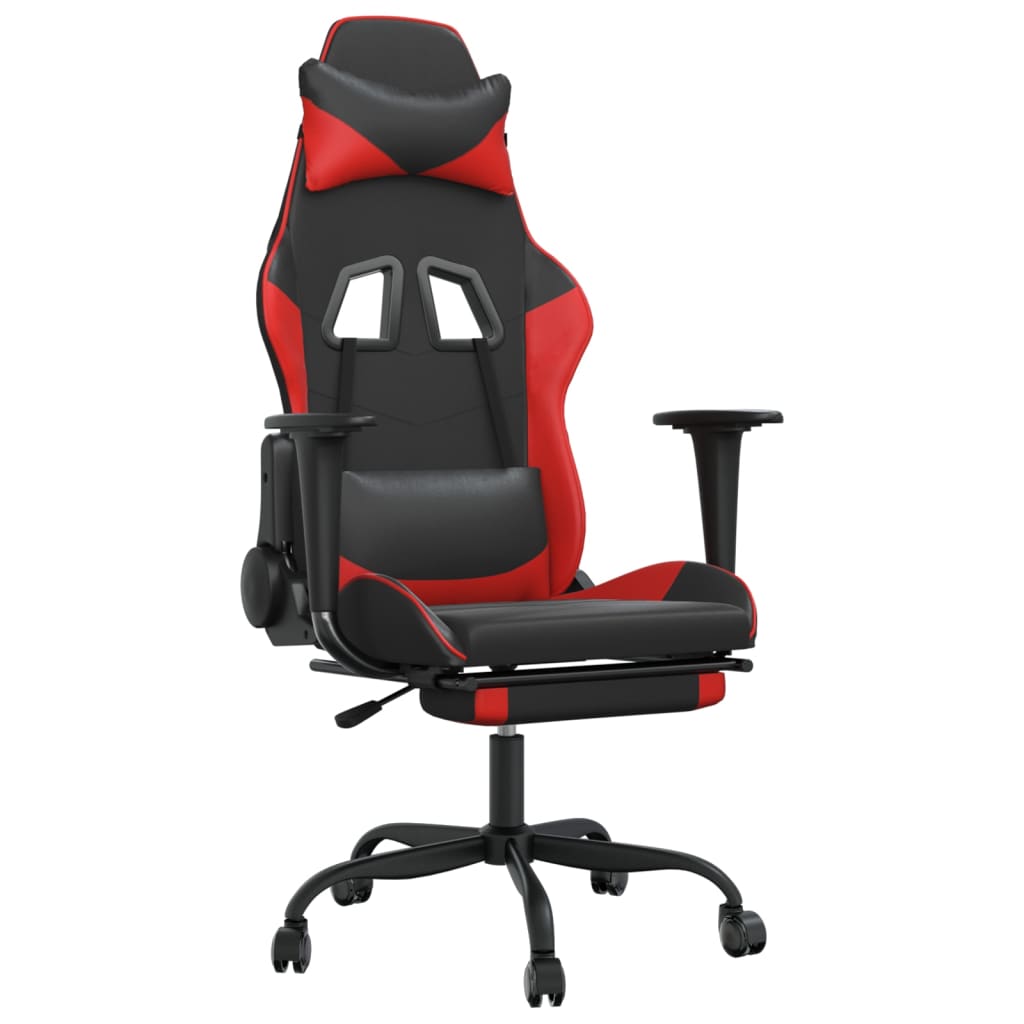 vidaXL Massage Gaming Chair with Footrest Black Faux Leather