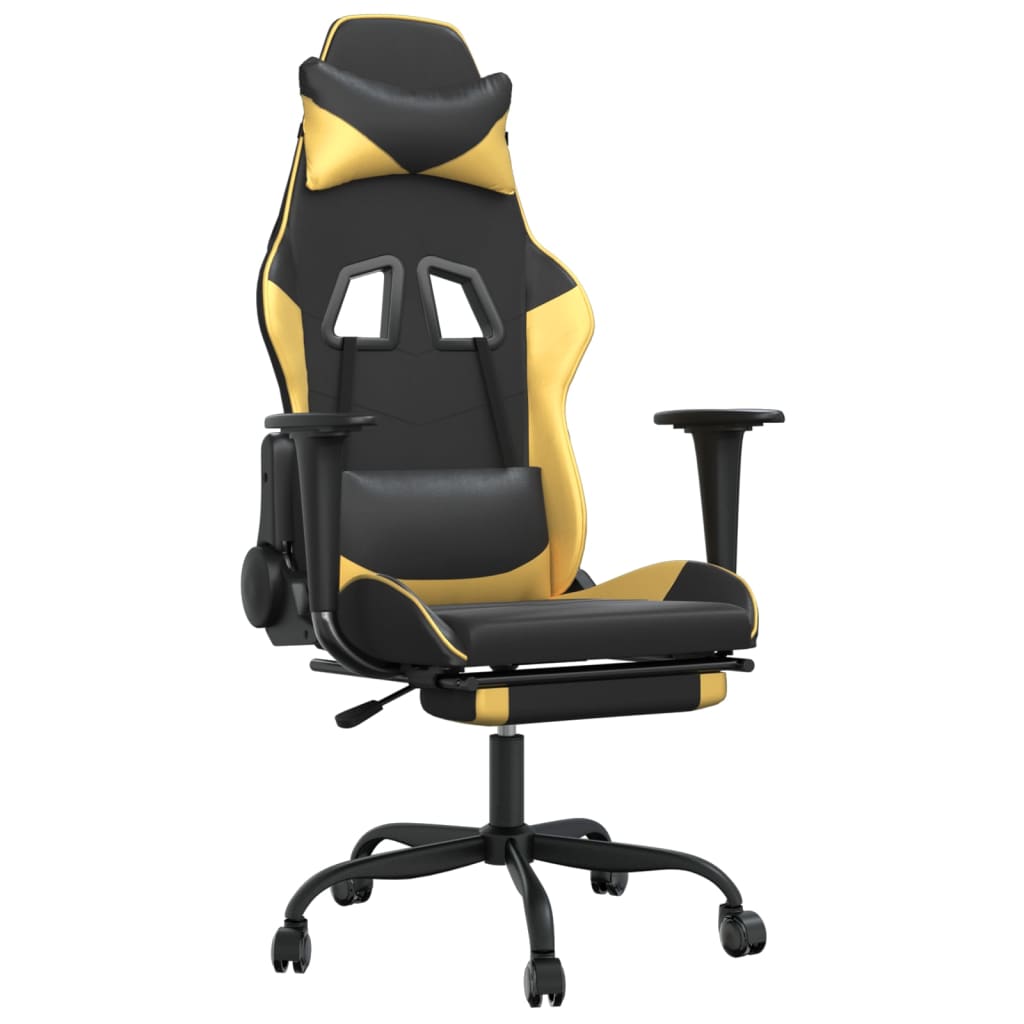 vidaXL Massage Gaming Chair with Footrest Black Faux Leather