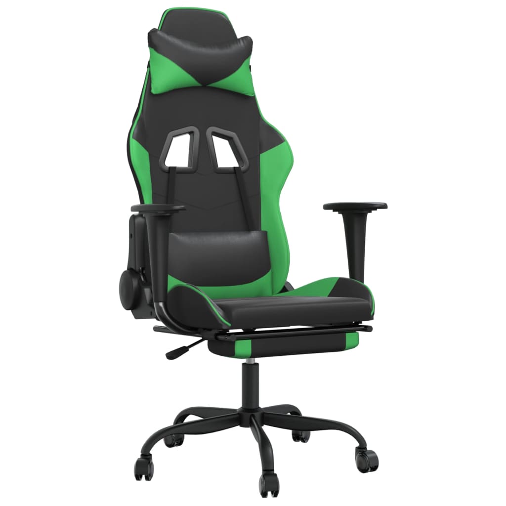 vidaXL Massage Gaming Chair with Footrest Black Faux Leather
