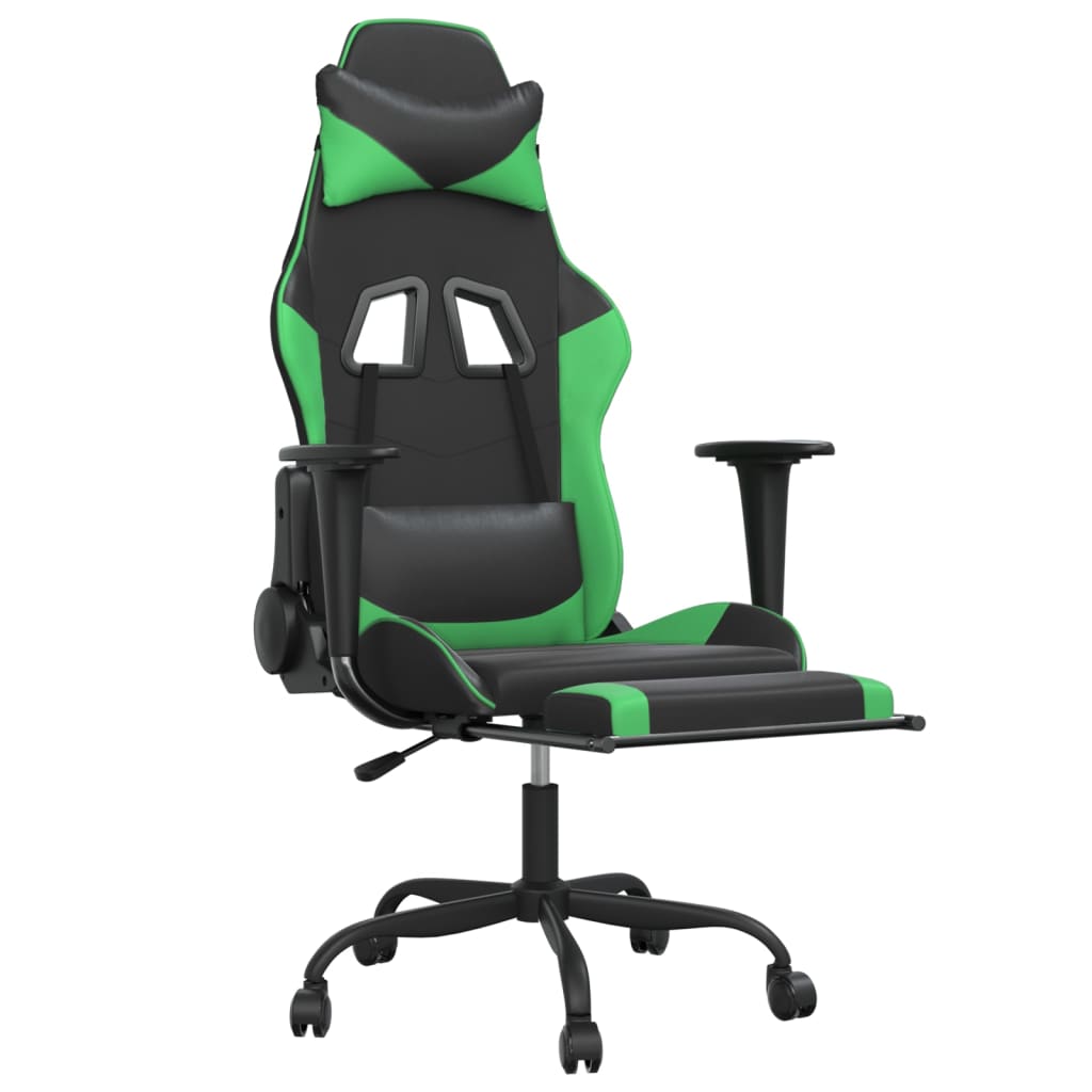 vidaXL Massage Gaming Chair with Footrest Black Faux Leather
