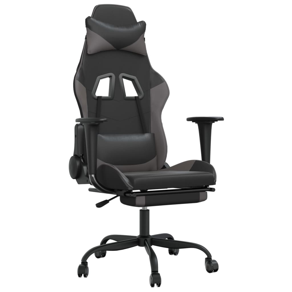 vidaXL Massage Gaming Chair with Footrest Black Faux Leather