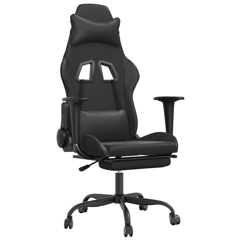 vidaXL Massage Gaming Chair with Footrest Black Faux Leather