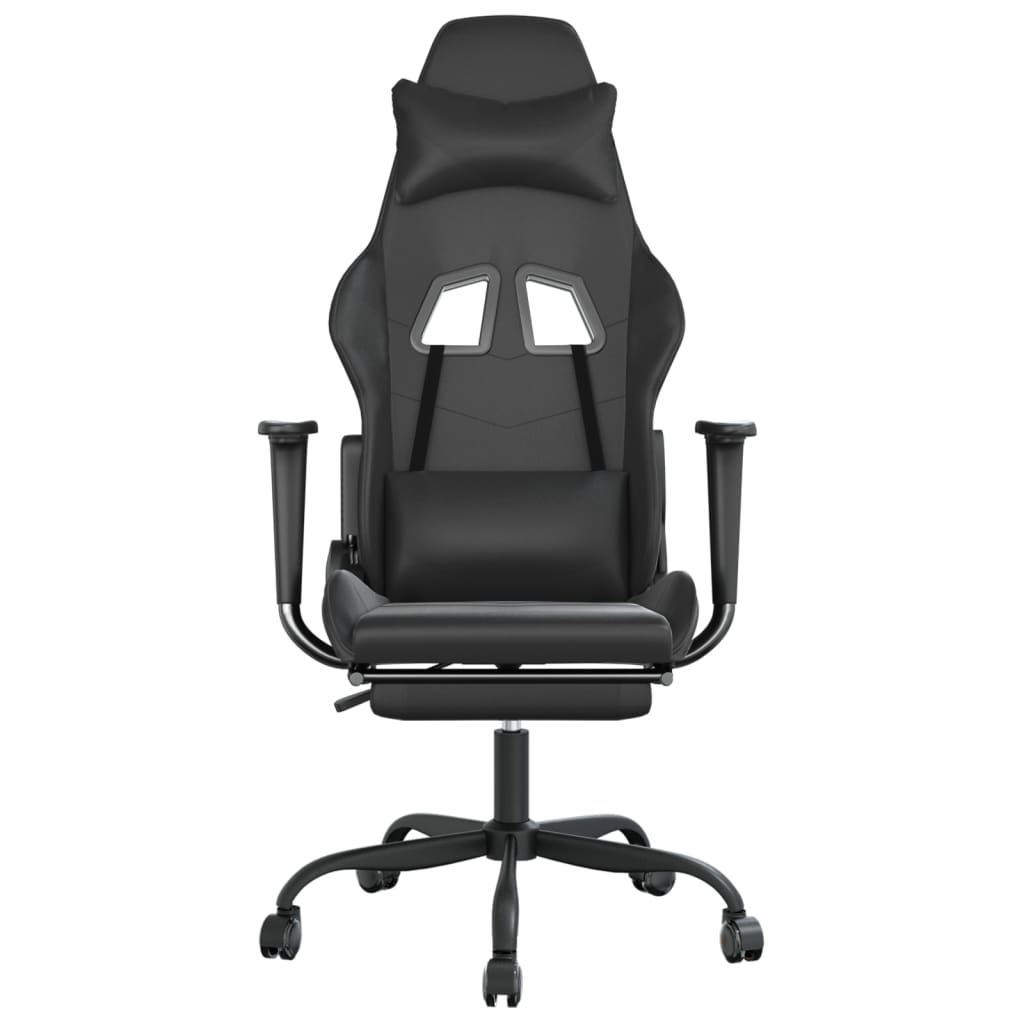 vidaXL Massage Gaming Chair with Footrest Black Faux Leather