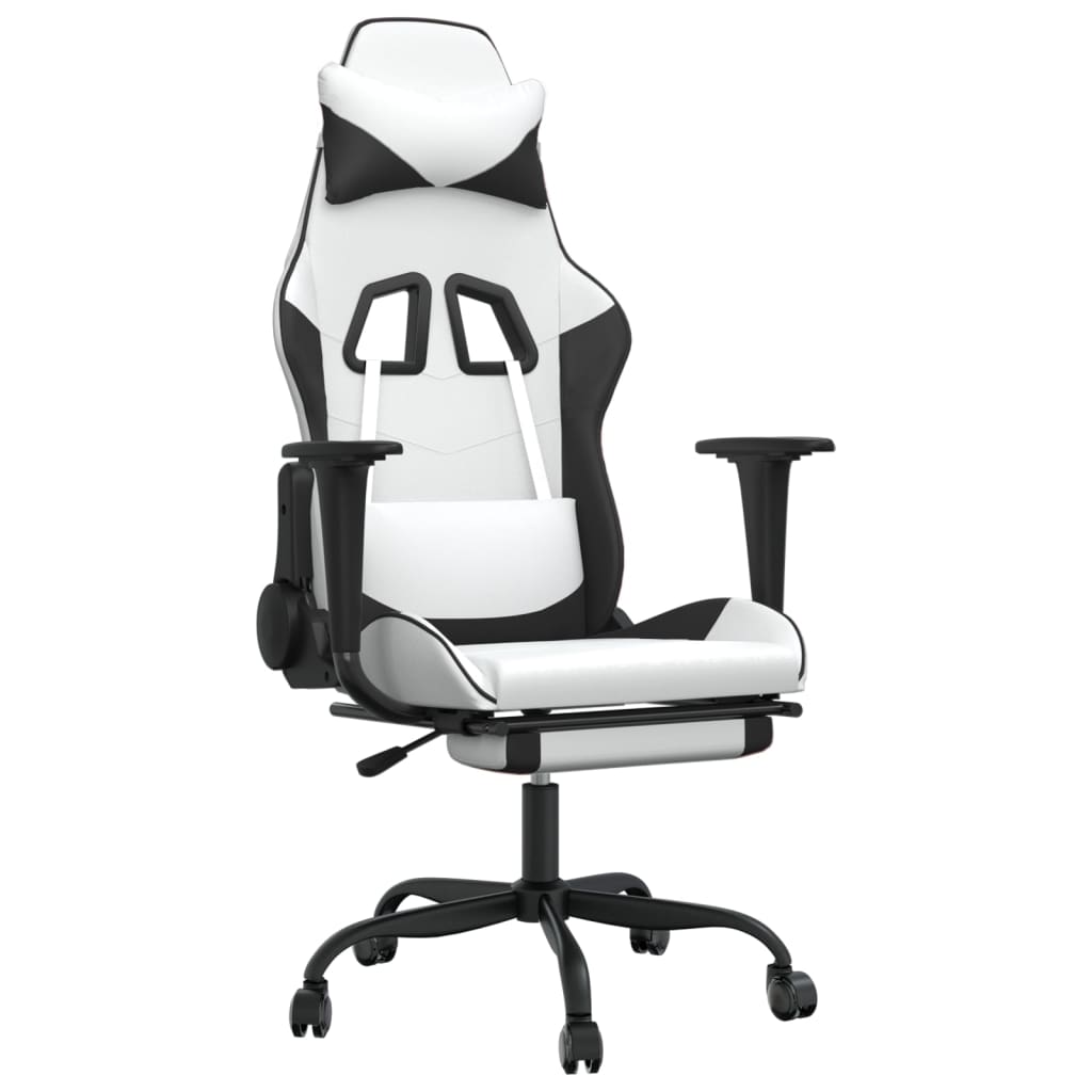 vidaXL Massage Gaming Chair with Footrest Black Faux Leather