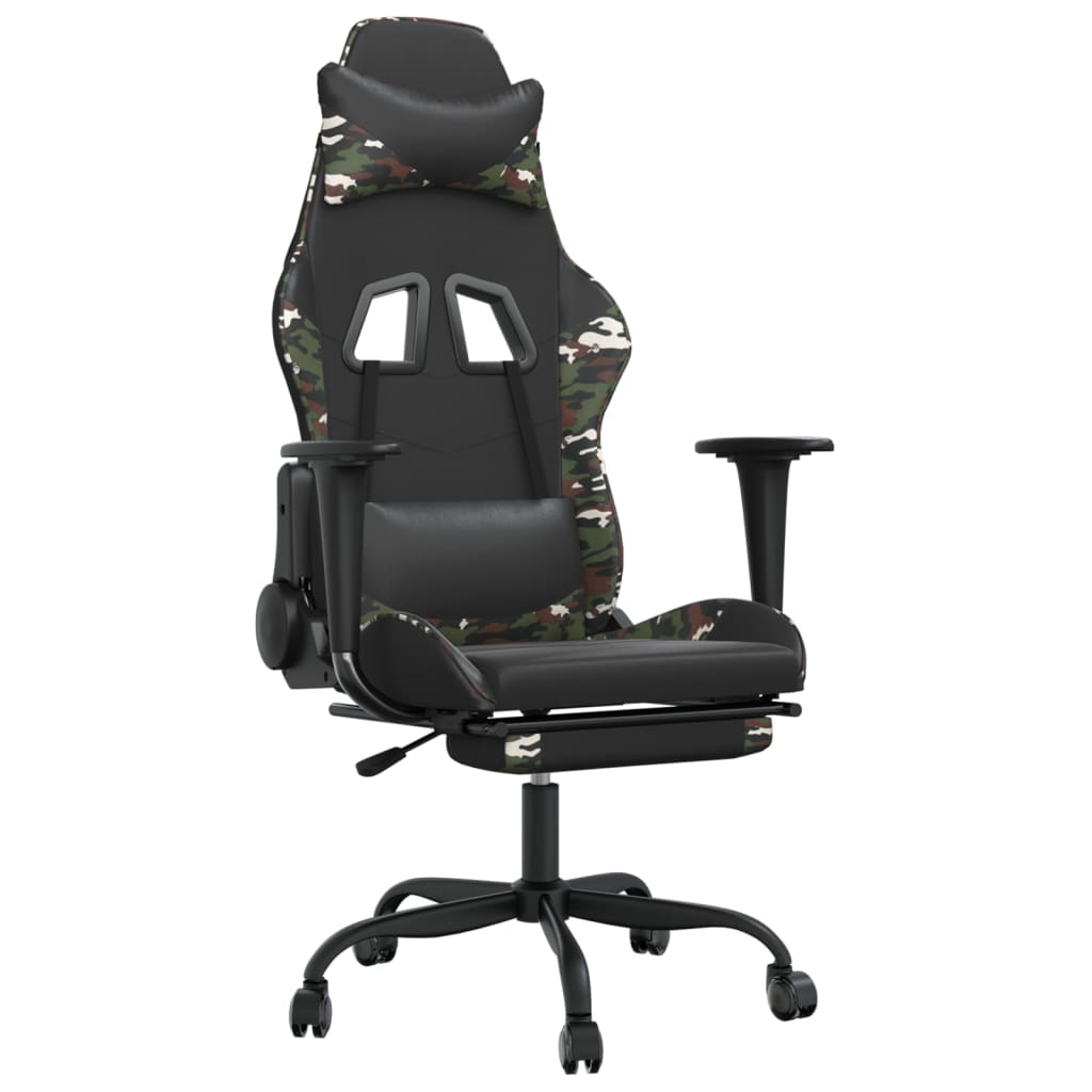 vidaXL Massage Gaming Chair with Footrest Black Faux Leather