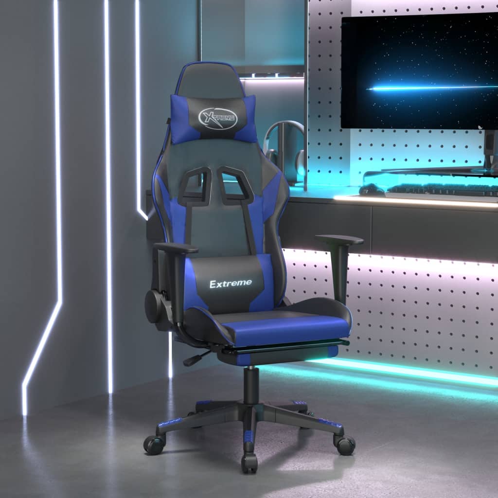 vidaXL Massage Gaming Chair with Footrest Black Faux Leather