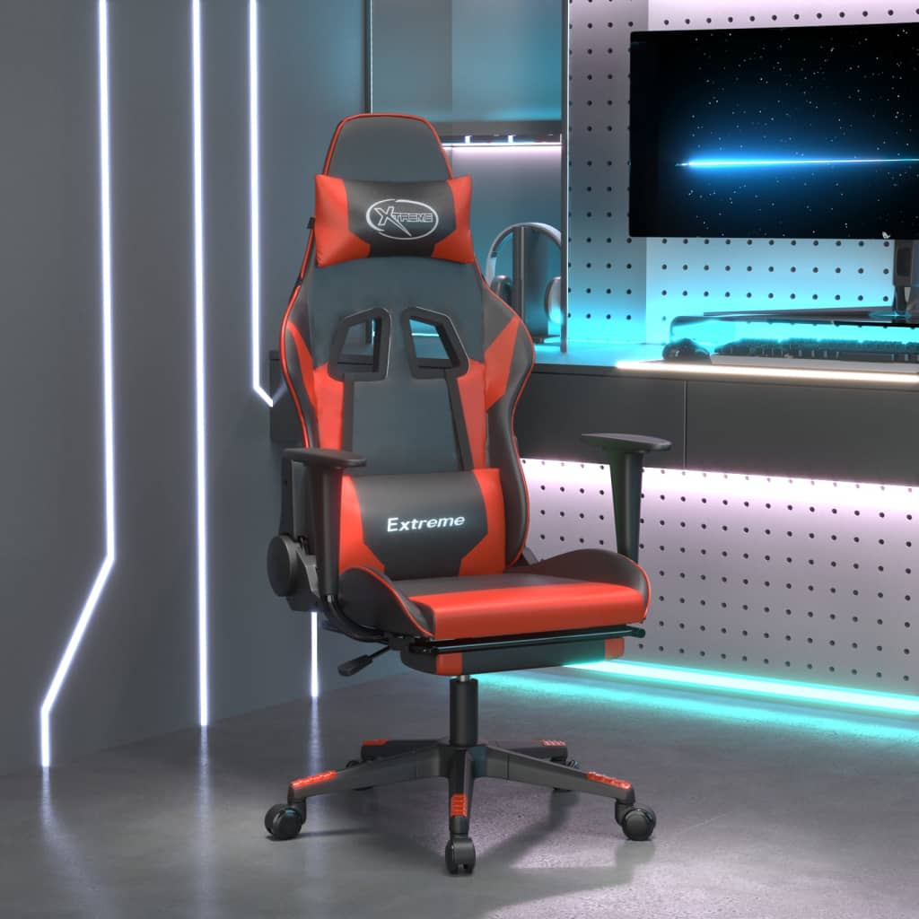 vidaXL Massage Gaming Chair with Footrest Black Faux Leather