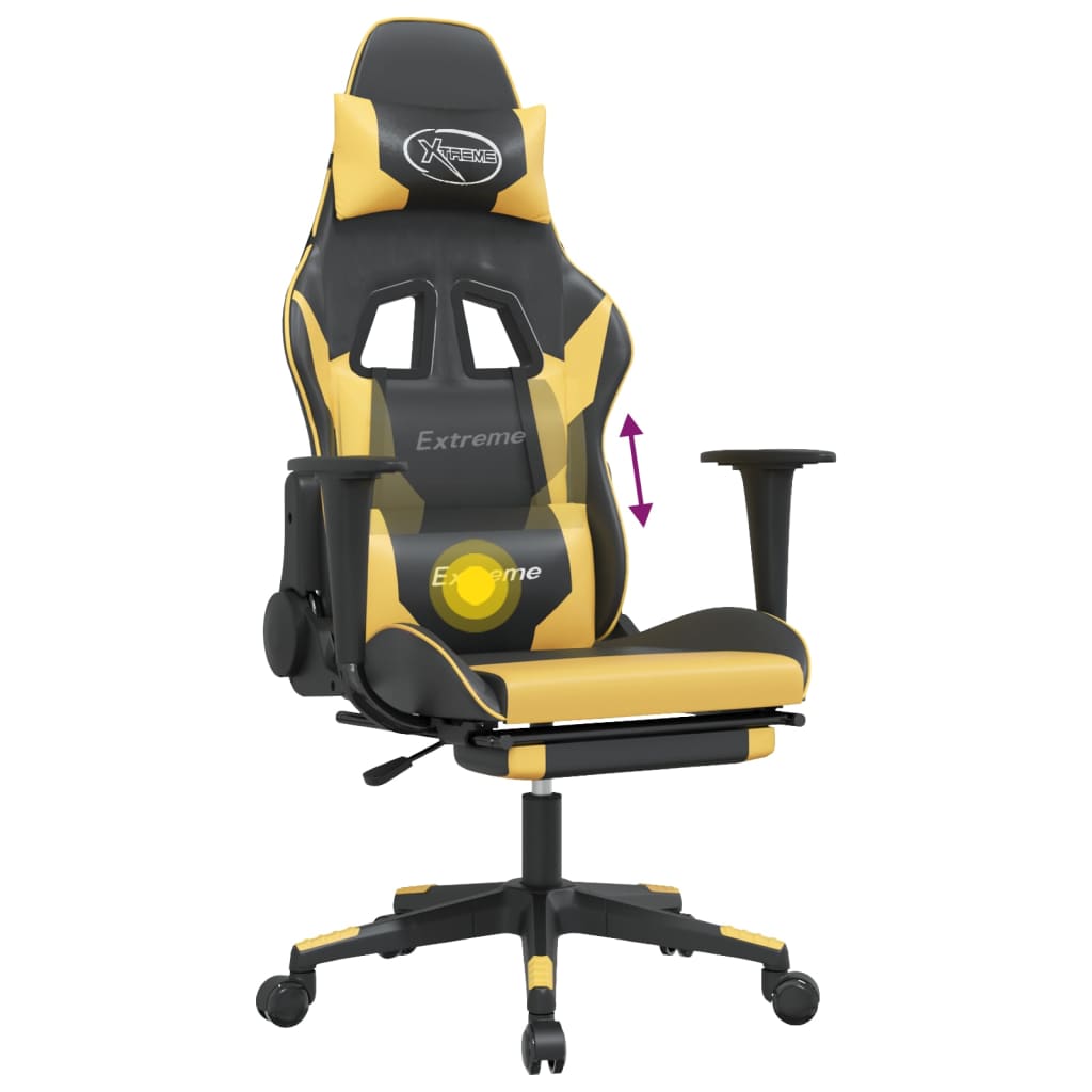 vidaXL Massage Gaming Chair with Footrest Black Faux Leather