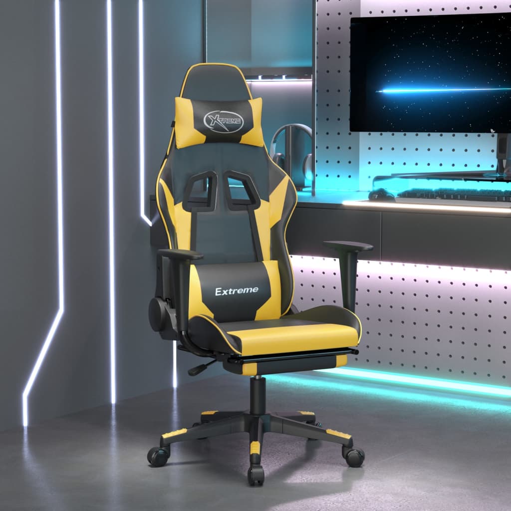 vidaXL Massage Gaming Chair with Footrest Black Faux Leather
