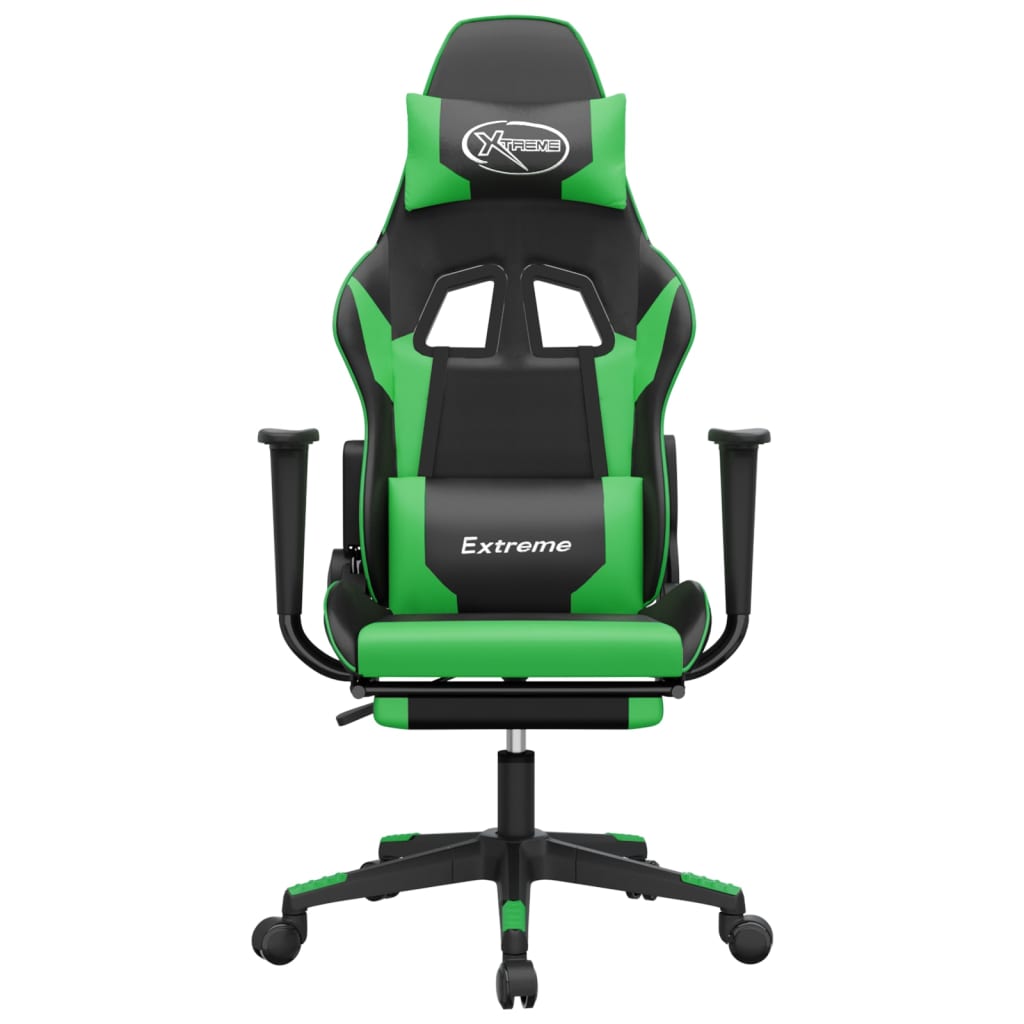 vidaXL Massage Gaming Chair with Footrest Black Faux Leather